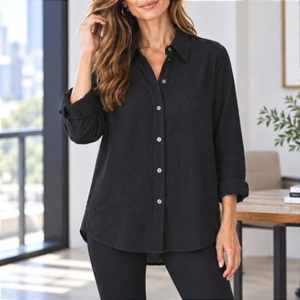 VTG Real Clothes Saks Fifth Avenue 90s Black Linen Oversize Minimalist Blouse 12
